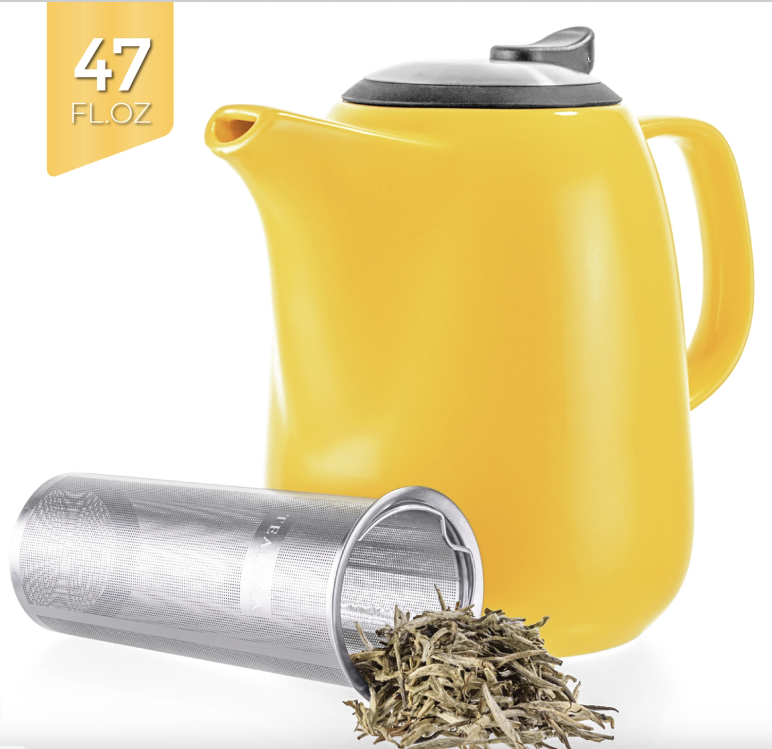 Daze Yellow Ceramic Teapot w/Infuser 47 oz