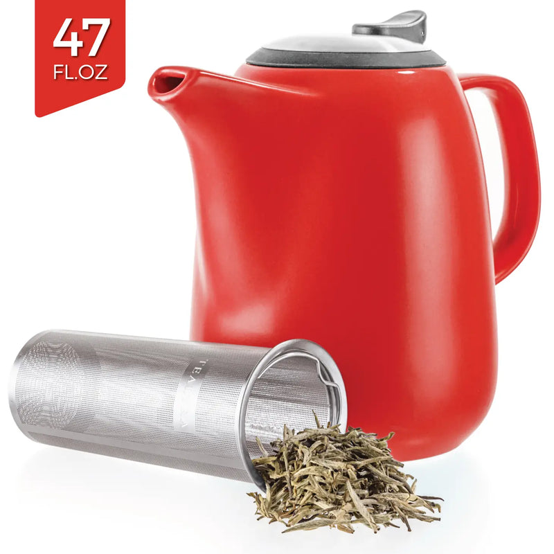 Daze Red Ceramic Teapot w/Infuser 47 oz