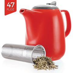 Daze Red Ceramic Teapot w/Infuser 47 oz